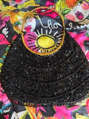 Beautiful Vintage Black Beaded Evening Bag by Richere with Gold Handle